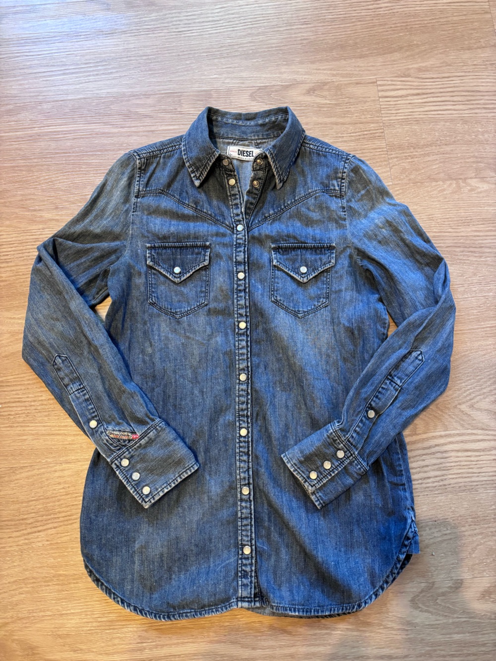 Diesel Women’s XXS Denim Western Pearl Snap Long Sleeve Indigo Division Cotton